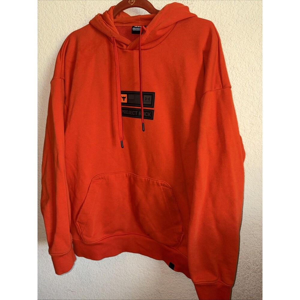 Under Armour Project Rock Hoodie  Sweater Vetrans Orange Freedom L Gym Gorp